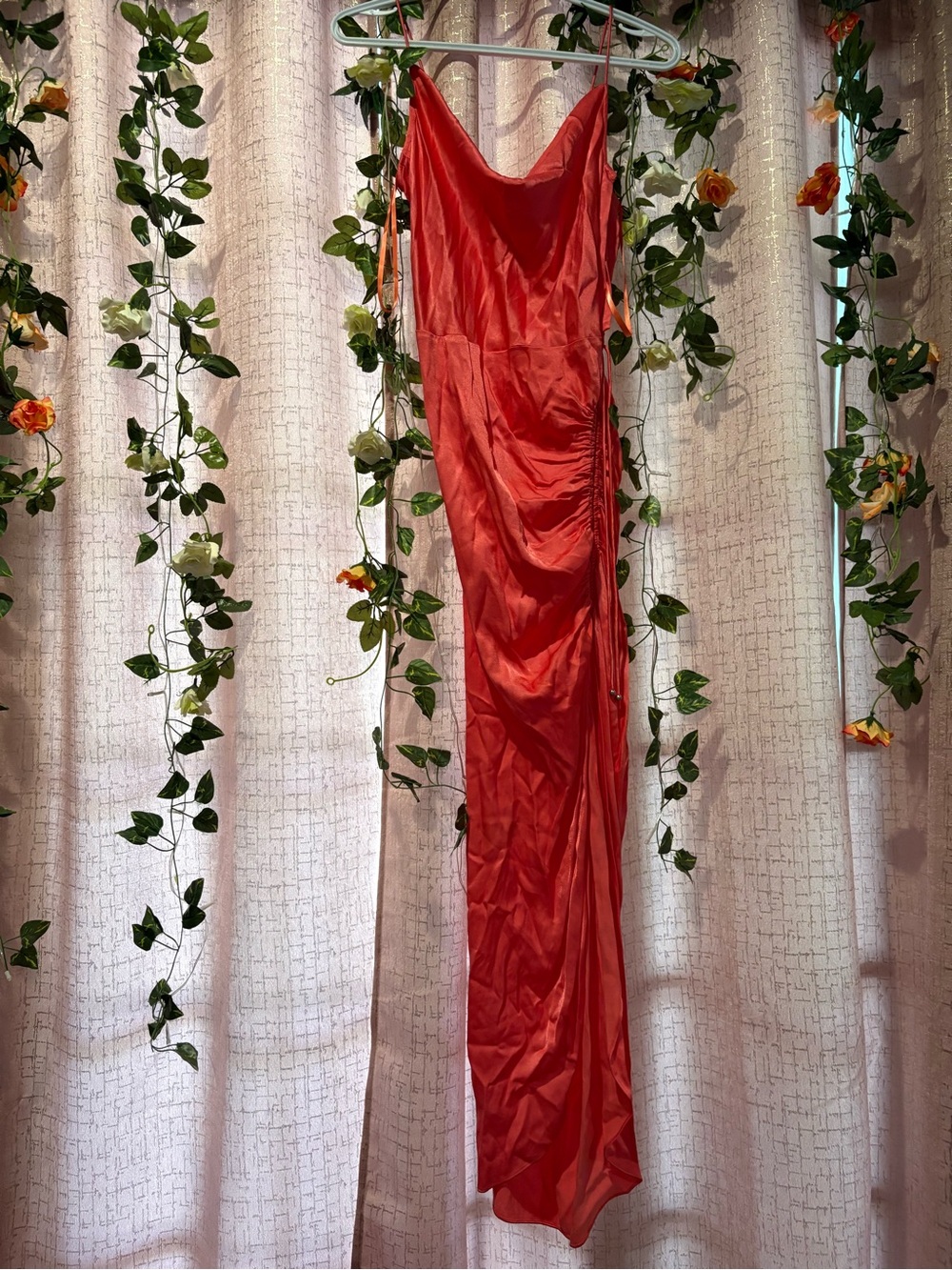 Veronica Beard Coral-Red Satin Slip Dress